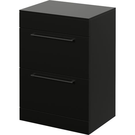 Napoli 460 Matt Black 600mm 2 Drawer Vanity Unit for Countertop Basins - 600mm - Gunmetal Grey 320mm Handle