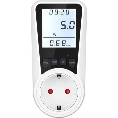 Toma de contador digital, 230V, 16A, 3680W, protección contra sobrecargas, pantalla digital, blanco (1/5)