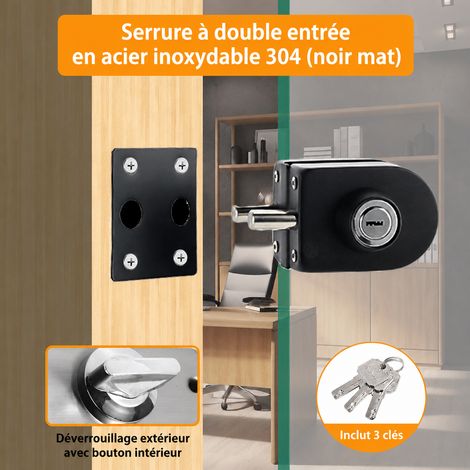Serrure à pêne double face 702 pour porte vitrée simple en inox 304 noir mat 702 304 500 g – Livraison gratuite