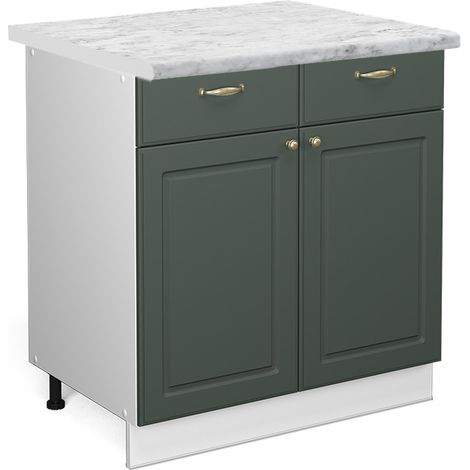 Mobiletto base per cucina Fame-Line, Verde-oro rustico, 80 cm , PL Marmo, Vicco