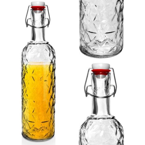Bottiglia in vetro con tappo a clip per vino, liquori, sciroppi, succhi di frutta 1,1 l (1/5)