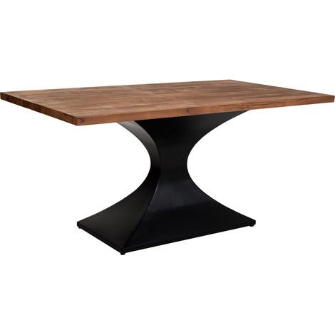 Mesa de comedor de madera de acacia acabado color nogal 160x90x76 (1/5)
