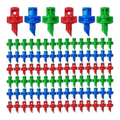 Micro Buses d arrosage 300 pièces Ensemble 100 Buses 90° Bleu 100 Buses 180° Vertes 100 Buses 360° Rouges 0,82 x0,47 idéal potagers, serres, pelouses, Jardin, arrosage automatiq (1/5)