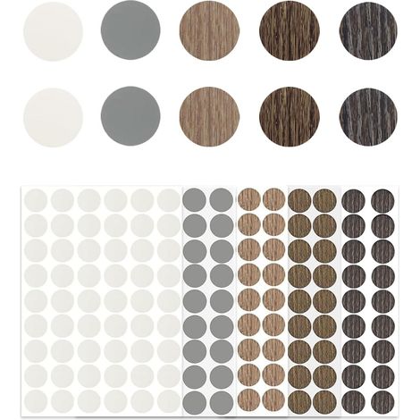 Cache Vis Autocollant Blanc 21mm 270 Pièces Adhésif Meuble Cache Trou Rond pour Armoire Tiroir Table Décoratif Gommettes Pastille Autocollante (1/5)