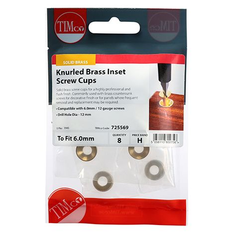 TIMCO Knurled Brass Inset Screw Cup - To fit 5.5, 6.0 Screw
