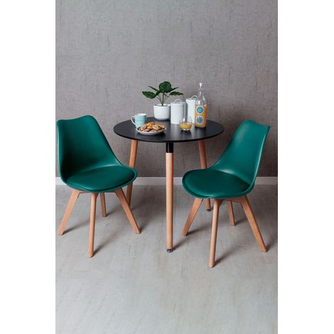 Black Friday - Conjunto Mesa Tower Redonda 80 cm Negra y Pack 2 Sillas Synk Basic - Verde azulado (1/5)