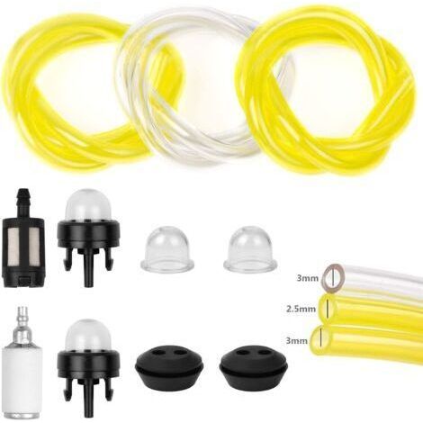 Kit Durite Essence Debroussailleuse, Durites D'essence de Tondeuses Universel avec Filtre à Carburant, Durite Essence 2.5mm 3mm, Ampoule d'Amorce et Joint pour Coupe-Herbe, Tondeuse Souffleur (1/5)