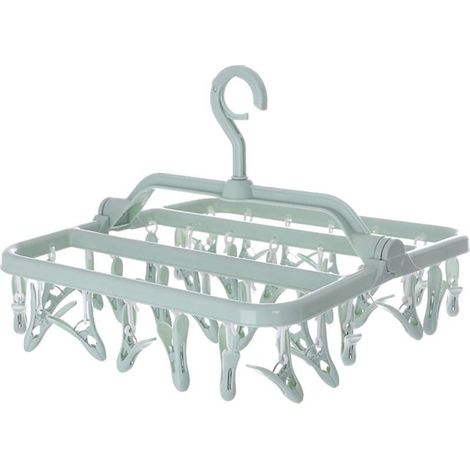 Etendoir Chaussette, Etendoir Linge avec 32 Pinces, Sechoir a Linge Pliant Suspendu, Etendoir Linge Interieur Extérieur, pour Chaussettes, sous-Vêtements et Petits Vêtements (1/5)
