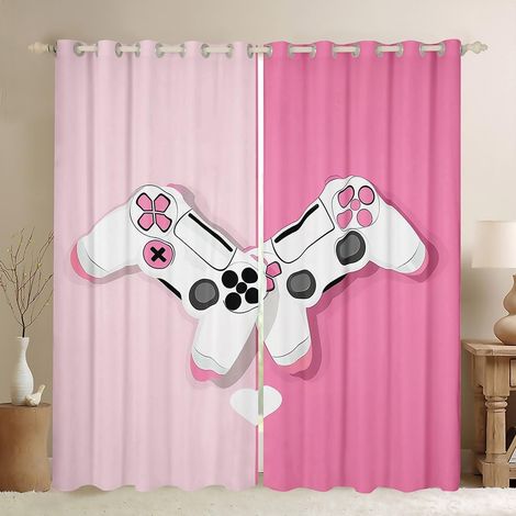 Girly Gaming Rideau Décoration de la Maison, Rose Blanc Jeu Contrôleur Impression Rideaux de Fenêtre pour Filles Garçons, Moderne Simple Type Fenêtre Traitement Rideaux pour Bureau, Taille - 260x140cm (1/5)