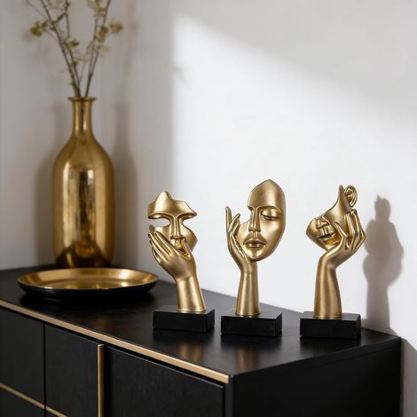 Set aus 3 Denkerstatuen, abstrakte Kunstskulptur in Gold und Schwarz, Bürodekoration, Weihnachtsgeschenk, Neujahrsgeschenk (3 goldene Stücke) (1/5)