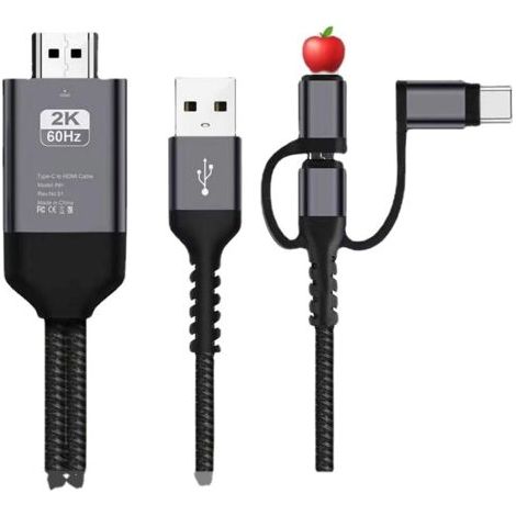 BUNTHAUS PA Adaptateur de câble HDMI 3 en 1 Type C/Micro USB/Mobile MHL vers HDMI Miroir Téléphone vers TV/Projecteur/Moniteur HDTV 1080P pour Téléphone Série XS/Android 5.0 et supérieur IO'S9 (1/4)