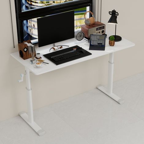 Bureau debout 120x60x90 cm regulable manivela Estructura doble madera y metal color blanco