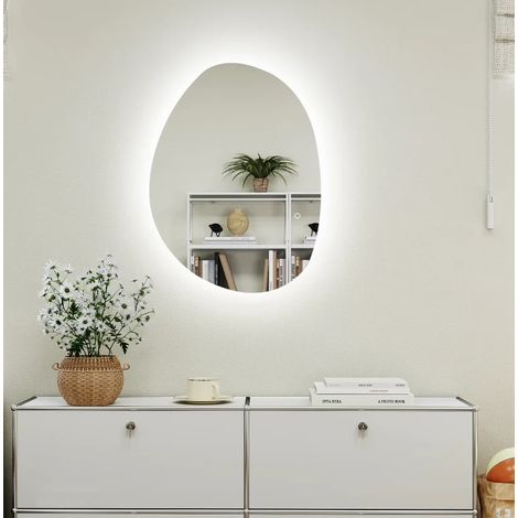 Miroir de salle de bain LED 80 x 60 cm, éclairage réglable et antibuée, argenté HAVRYA (1/5)