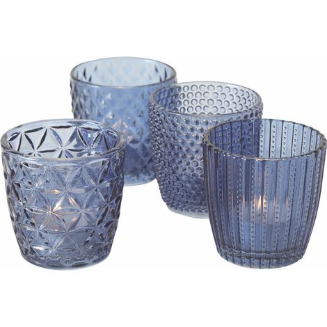 Windlicht MARILU - 4 teilig - transparent blau Glas Teelicht Halter Tisch Deko