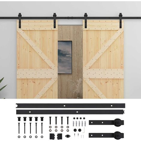 Puerta Corredera 2 pcs Natural y negro Madera de Pino Maciza vidaXL