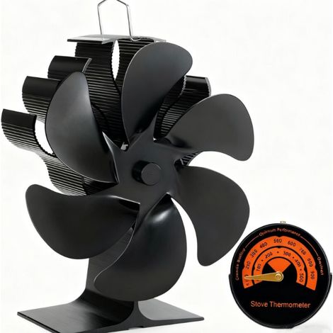 Ventilateur de poêle à bois alimenté par la chaleur, ventilateur thermique non électrique pour poêle à bois/à granulés/à bûches, avec accessoires et thermomètre (1/4)