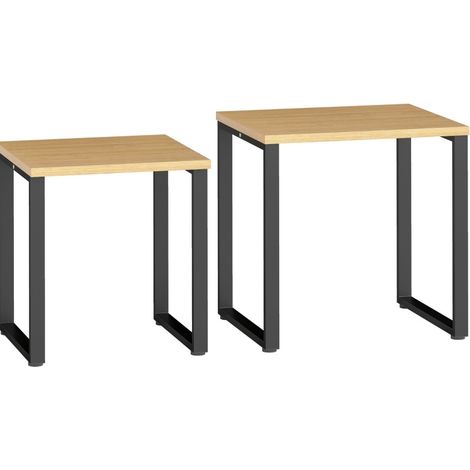 Ensemble de 2 tables basses avec plateau imitation bois et cadre métallique, dimensions 60x50x60 cm et 50x50x54 cm (1/5)