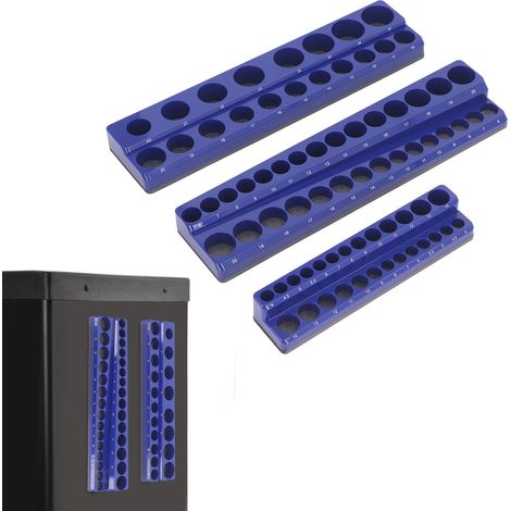 Ensemble de rangement magnétique pour douilles (3 pièces) - Plateau pour douilles métriques pouvant contenir 75 douilles standard et profondes, compatible avec les douilles d'entraînement 1/4 pouce, 3 (1/5)