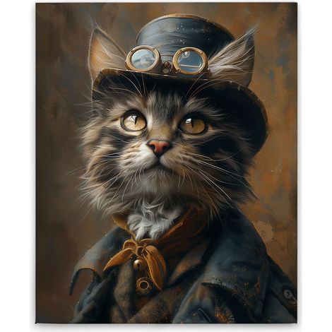 Leinwandbild Steampunk Katze M1-No.52272 - Kunstdruck auf Leinwand in Schwarz Gold - Wandbild 40 x 50 cm (1/5)