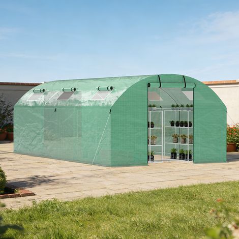 Randaco Serre tunnel de jardin 18M² verde gamme maraîchère 3x6M,6 fenêtres