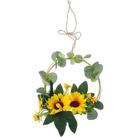 Girlande aus künstlichen Sonnenblumen aus Schmiedeeisen, Sonnenblumenkranz-Anhänger. (1/5)
