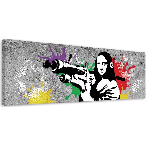 Tableau sur toile Banksy Mona Lisa et le Bazooka 90x30 (1/5)