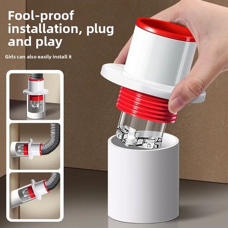 Siphon de salle de bain (blanc) prêt à l'emploi : entièrement étanche pour prévenir les odeurs + retour magnétique automatique (1/5)