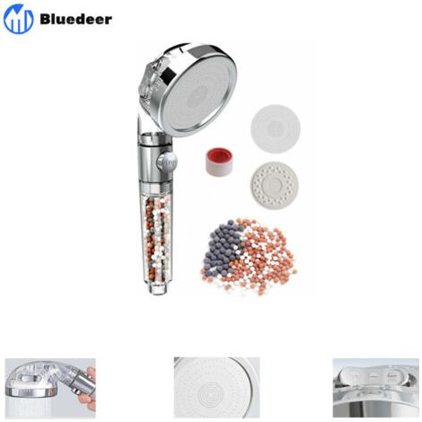 Pommeau Douche à main Filtrante avec fonction d'arrêt de l'eau, Pommeau Douche Anti Calcaire Économiseur d'Eau, douche à main Filtrante avec pierre filtrante remplaçable 3 modes de douche (1/5)