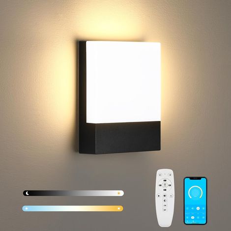 Lampe Murale 2.4G Contrôleur à distance APP, IP65 Imperméable Exterieur Applique Murale, LED Lampe de Mur avec 2700K-6500K Régulable Couleur Température pour Balcon, Jardin, Garage (1/5)