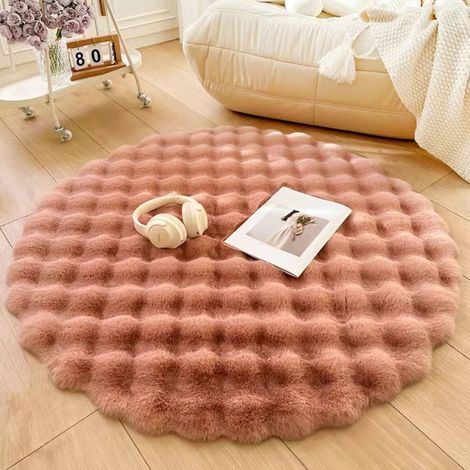 Tapis Décoratif Rond 120 cm Couleur Ocre Naturel Haute Absorbption Antidérapant Salon Chambre Décoration Contemporaine (1/4)