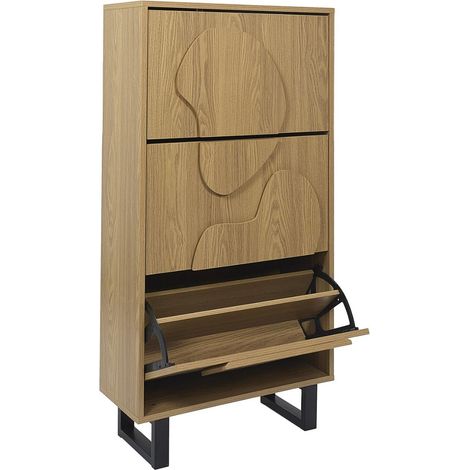 The Home Deco Factory – Meuble à chaussures 3 portes – Structure en MDF et métal – Dimensions 60x24x115 cm – Couleur beige pour entrée ou dressing (1/5)