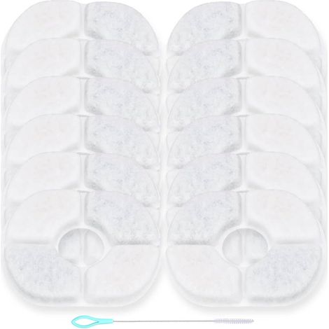 Lot de 12 Filtres de Rechange pour Fontaine 2.5L à Eau sans Fil Cartouches Filtrantes à Charbon Actif Quadruple Filtration avec 1 Brosse de Nettoyage (1/5)