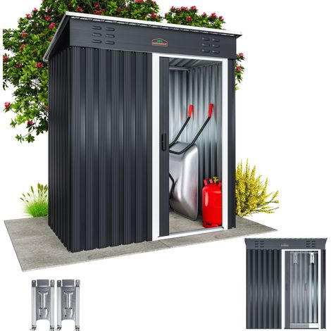 Gardebruk – Abri de jardin métal 164x84x182cm – Acier zingué résistant aux intempéries – Porte coulissante avec plinthe – 1,4 m² de surface