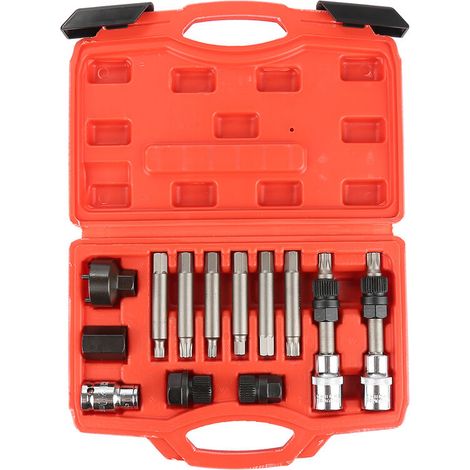Kit de 13 douilles de retrait de poulie roue libre d'alternateur de verrouillage, écrous, clés de garage.