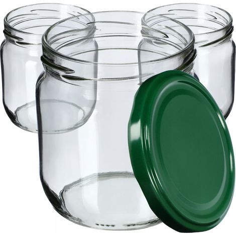 KADAX Lot de 6 bocaux à confiture 425 ml avec couvercles à vis - Bocaux de conservation pour confitures, confitures, miel - Vert (1/5)