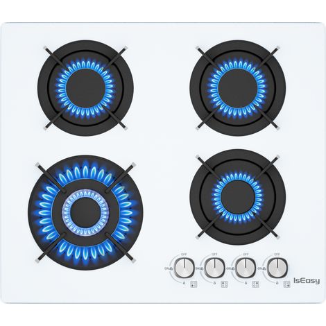 Iseasy – Plaque de cuisson gaz 4 feux 60cm – Brûleurs en verre trempé – Allumage par impulsion – Sécurité thermocouple – Gaz naturel/propane (1/5)