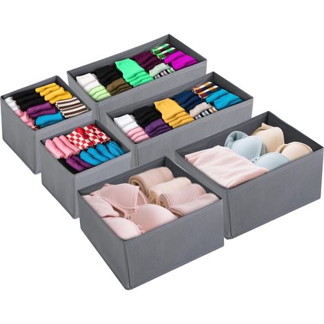 Lot de 6 Organisateurs de Tiroirs Vêtements - Boîtes de Rangement Pliables Non-tissé avec Fond Renforcé - Pour Sous-vêtements, Chaussettes, Lingerie, Armoire et Commode (1/5)