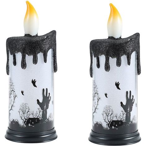 Juego de 2 velas de Halloween, Velas sin llama para Halloween, Iluminación LED a pilas, Ideal para Halloween, galas y fiestas, Color negro (1/5)