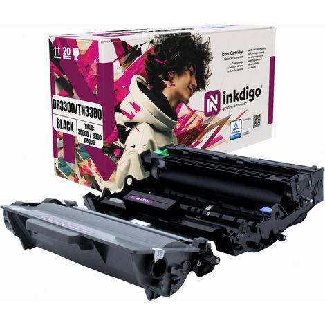 Inkdigo Trommel + Toner TN3380 DR3300 kompatibel mit Brother DCP-8110DN HL-5450 TÜV-zertifiziert (1/5)