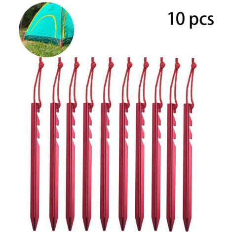 Lot de 10 piquets de tente en aluminium léger et résistant - Rouge