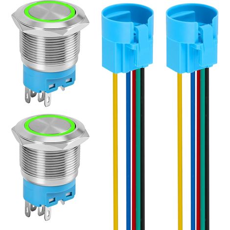 2PCS Bouton Poussoir Momentané, en Acier Inoxydable, 22mm, Bouton Poussoir Momentané Étanche IP65, Interrupteur Poussoir 12-24V DC SPDT 1NO1NC, Bouton de Démarrage avec LED (1/5)