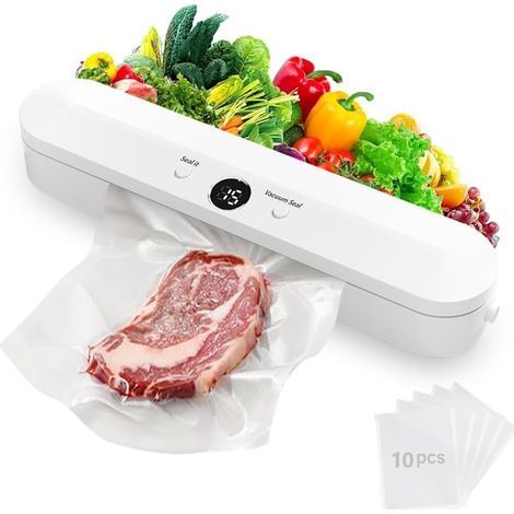 Machine à emballer sous vide, machine à emballer sous vide pour aliments, avec 10 sacs pour aliments, viande, produits secs, produits humides et aliments frais (1/4)