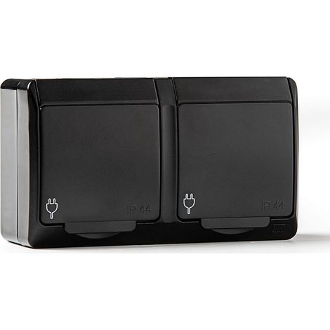 Base doble t/tl estanca, ip44 16 a 250 v, negro, blíster