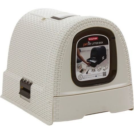 Curver – Bac à litière pour chat 51x38,5x39,5 cm – En rotin plastique résistant – Tiroir pratique pour nettoyage facile – Maison de toilette élégante