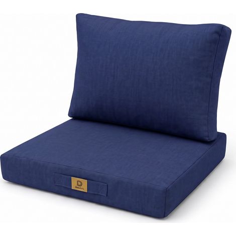 Ensemble Coussins Fauteuil 50x50 Bleu Indigo - Effet Lin & Déhoussable (Assise + Dossier)