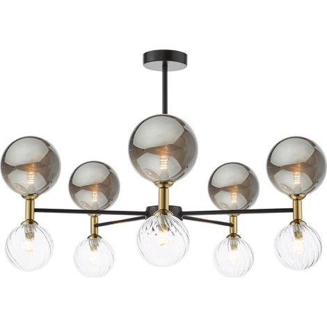 Dar Takara Plafonnier semi-encastré Takara 10 lumières noir avec verre torsadé et fumé (1/2)