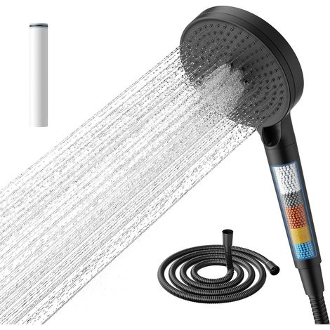 Pommeau de Douche Haute Pression avec Filtre, Tête de Douche Anti Calcaire avec Billes de Vitamine C et KDF, 5 Modes de Jet, avec Flexible de 1,5m pour Peau Sensible et Enfants (1/5)