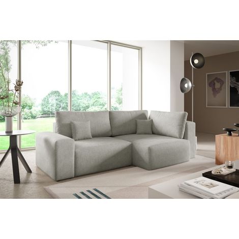 Ecksofa Schlafsofa Sofa ARONA in Stoff Centaur Hellgrau Ottomane Rechts