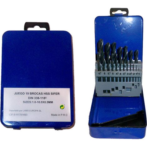 SIFER HSS-Bohrer-Set 1 bis 10, 19-teilig, Metallkoffer H-1901