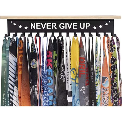 Metal display stand for trophies and medals, bamboo display stand for trophies, metal wall organizer for medals and trophies. (1/5)